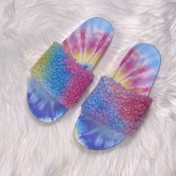 Steve Madden Shoes - Steve Madden Rainbow Tie-dye Furry Slides Sz S(8)